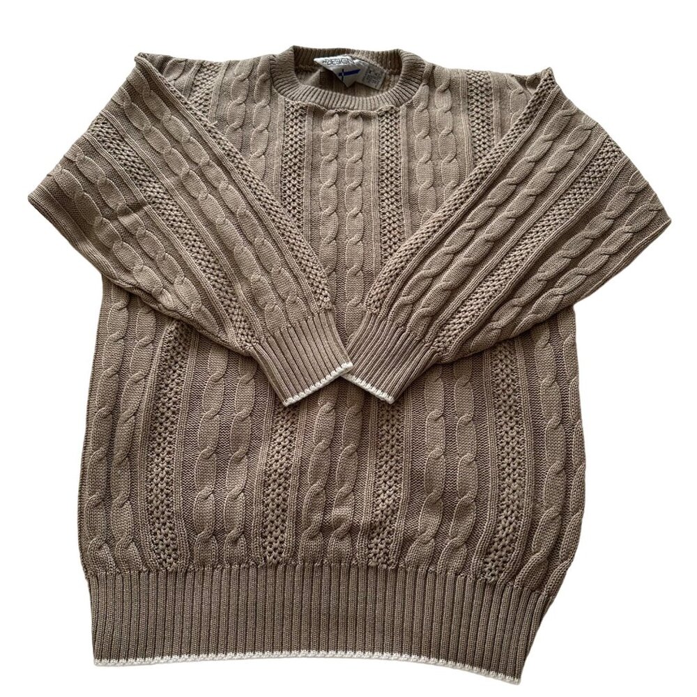 Vintage 80's Women's Cable Knit Beige Made In USA Sweater Size Medium - Picture 1 of 11